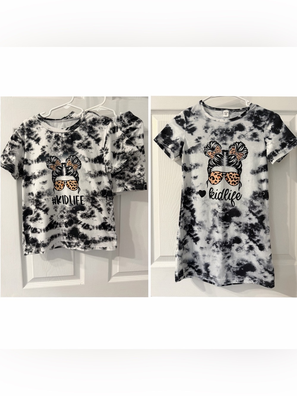 SHEIN 2 outfits Tie-Dye 'Kidlife' Tee with Shorts & Dress Leopard Graphic Size 7